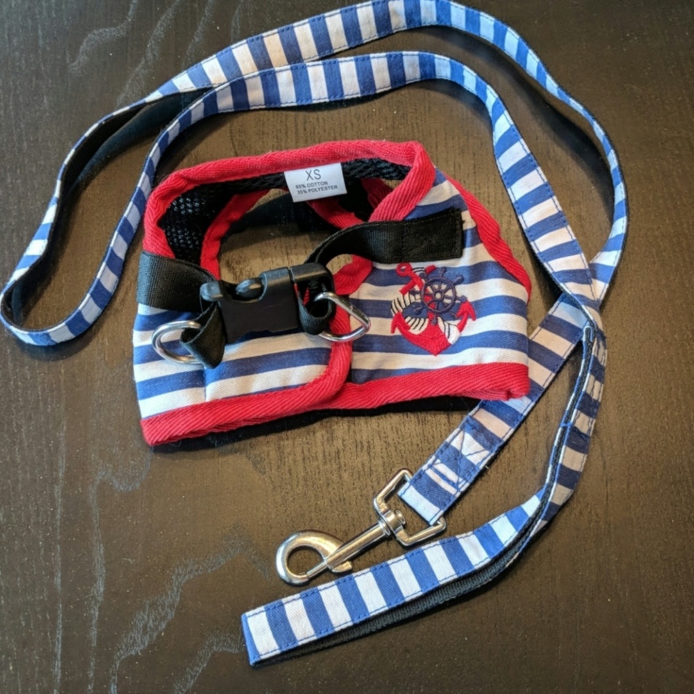 Cute Sailor Dog Harness Shirt + Matching Leash XS